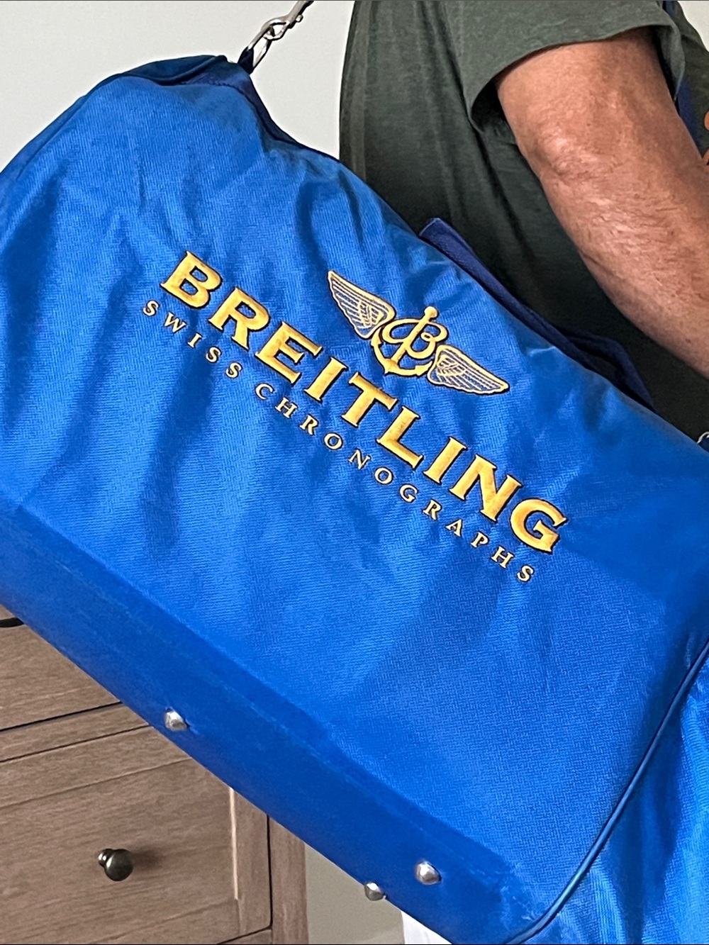 Breitling Duffle Bag Blue Emergency with Red & Yellow Accents With Strap